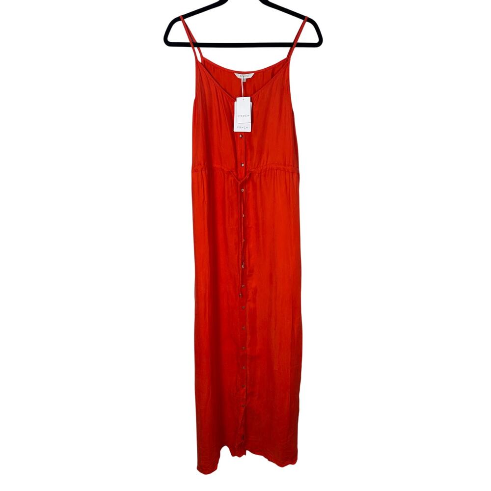 FRNCH NEW Women's Orange Button Front V Neck Maxi Dress size Medium